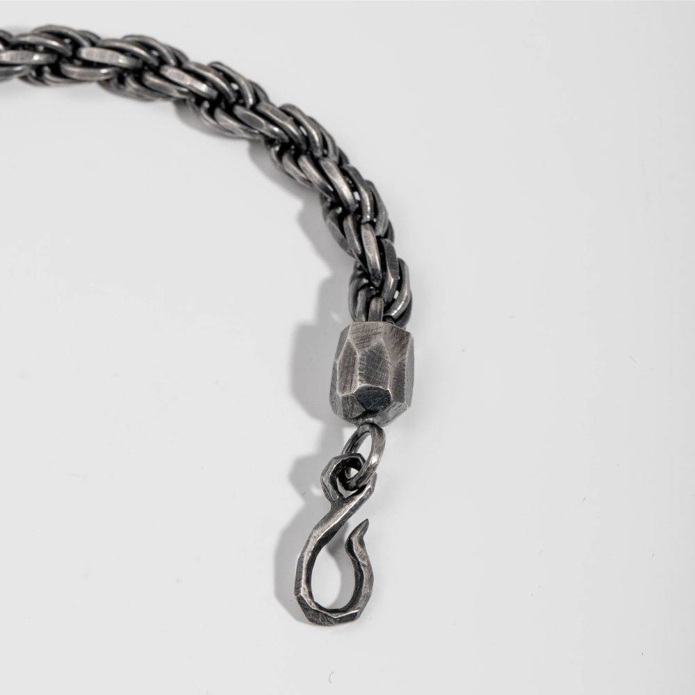 Men's oxidized silver rope bracelet with handmade hook closure, 925 sterling silver, 6mm width, unisex design, handcrafted with love