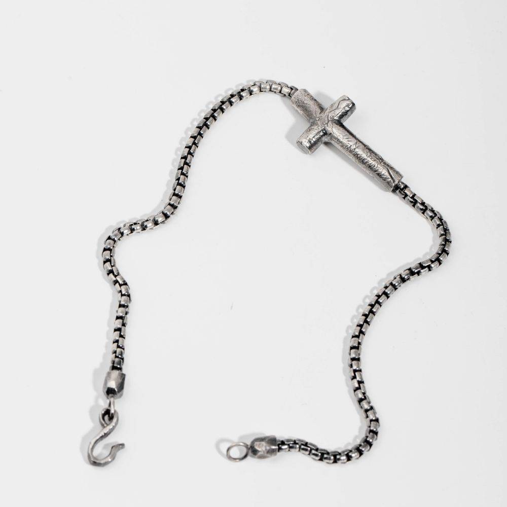 Men Cross Bracelet Oxidized Silver handmade sterling silver bracelet with cross and round box chain, ideal gift for him.