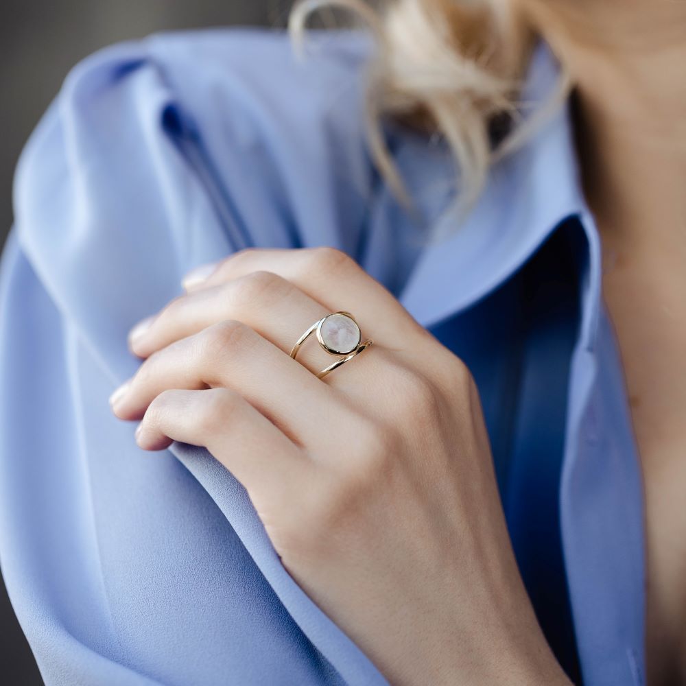 Moonstone 14K Double Band Ring with 10mm Gemstone
