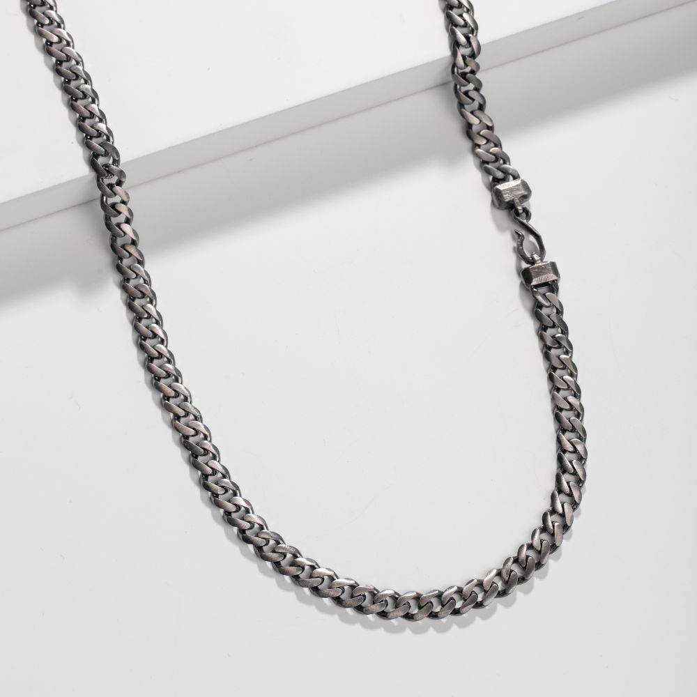 Cuban Chain Necklace Oxidized Silver