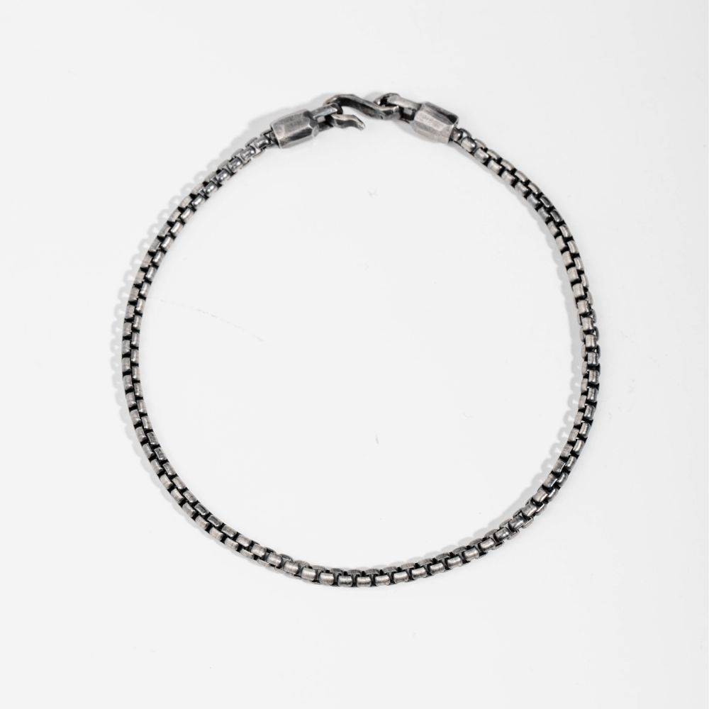 Round Box Chain Bracelet Oxidized Silver 925