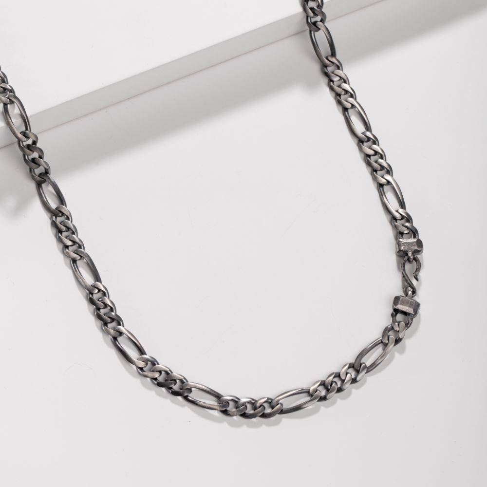 Figaro Chain Necklace Oxidized Silver