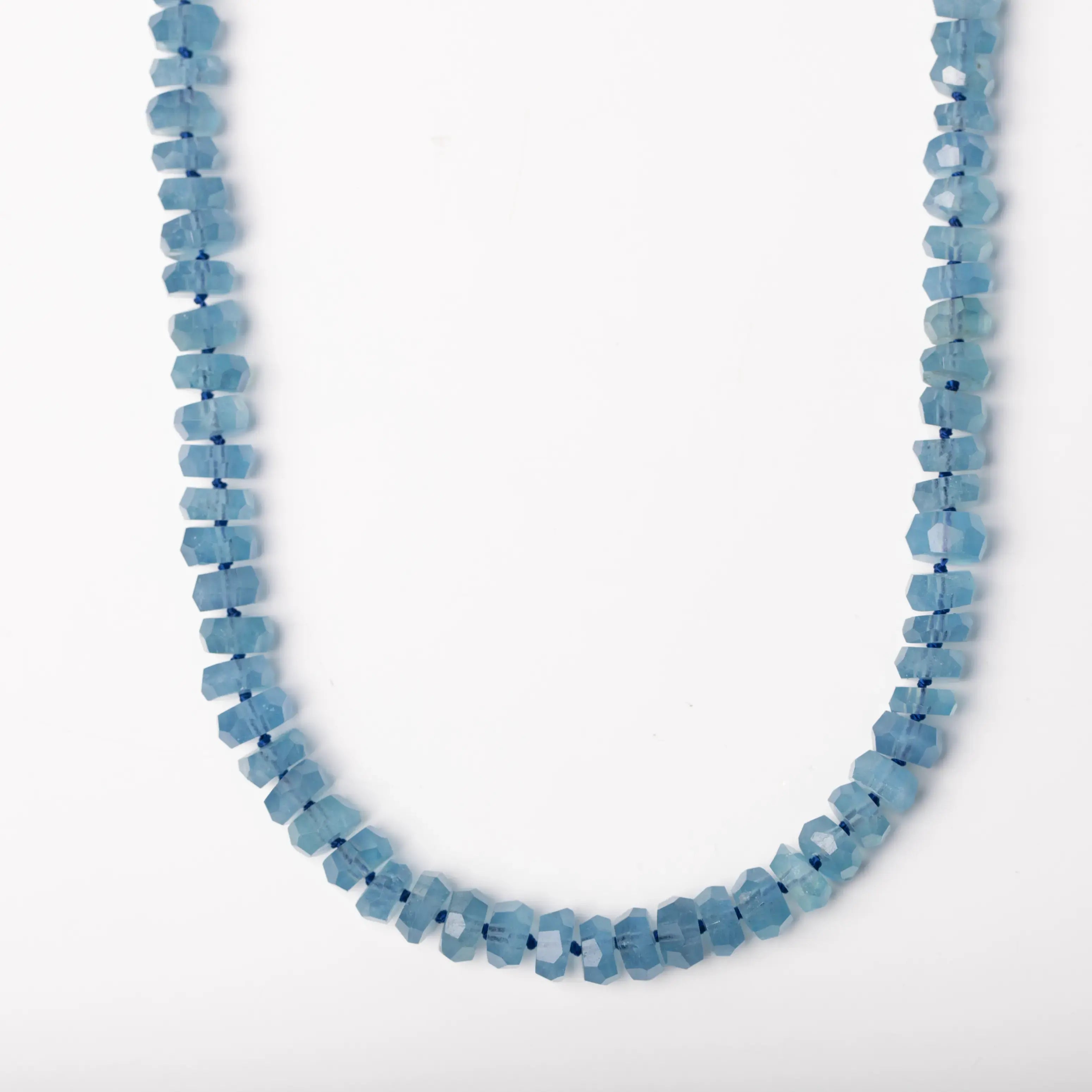 18K Gold Necklace Aquamarine Beads with natural gemstones and solid gold clasp, perfect handmade jewelry gift, 45 cm length.