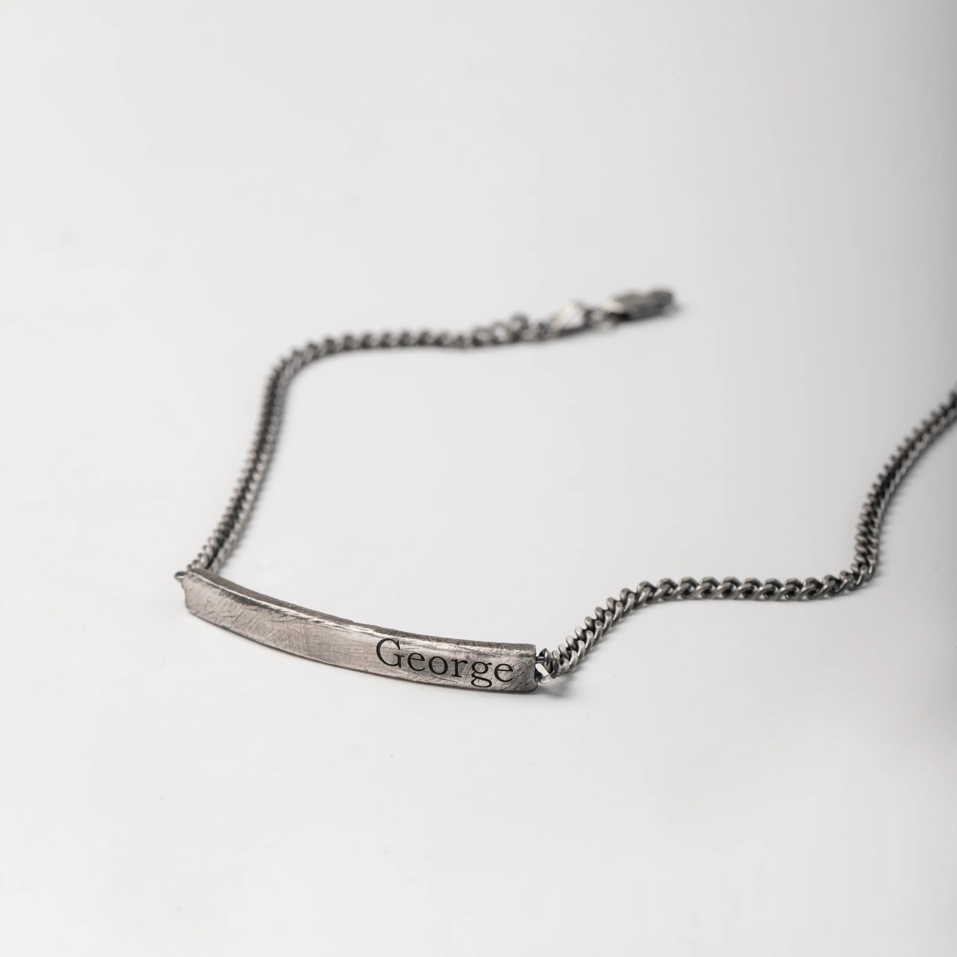 ID Men's Bracelet Oxidized Silver Personalized, sterling silver with engraved bar and curb chain, handmade gift for him.