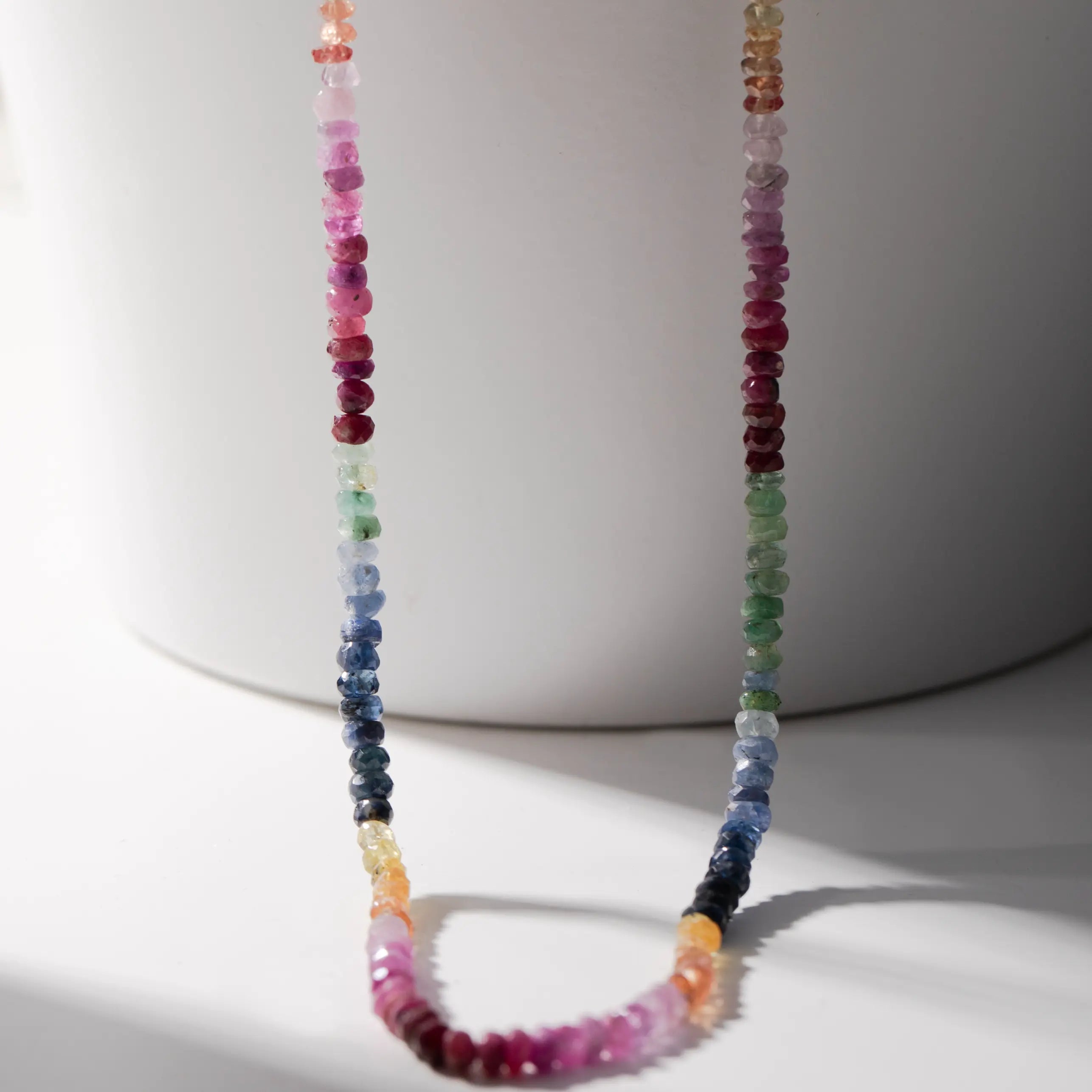 14K Gold Necklace Multicolor Sapphire Beads with handmade design and elegant gift packaging.