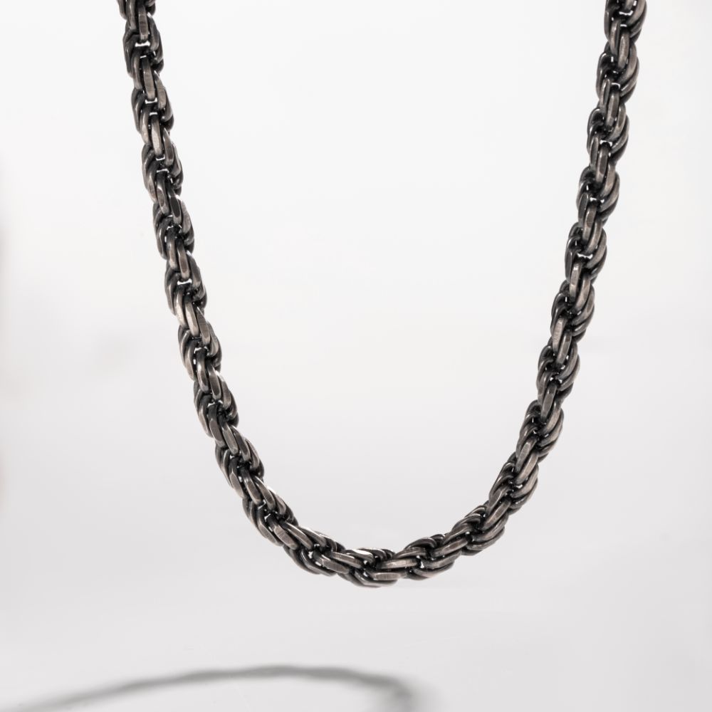 Rope Chain Necklace Oxidized Silver in sterling silver with unique handmade hook closure, perfect unisex gift, handcrafted with love.