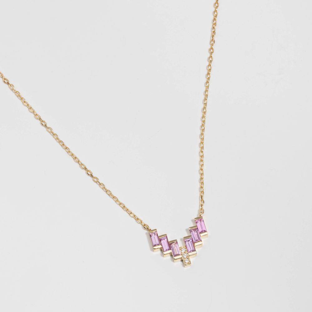 V Pink Sapphire Baguette Necklace