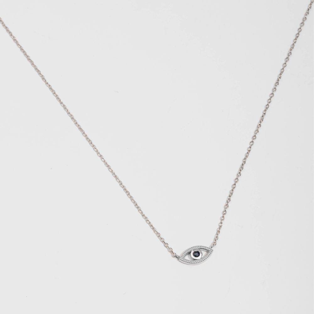 Blue Sapphire Eye Necklace 14K White Gold