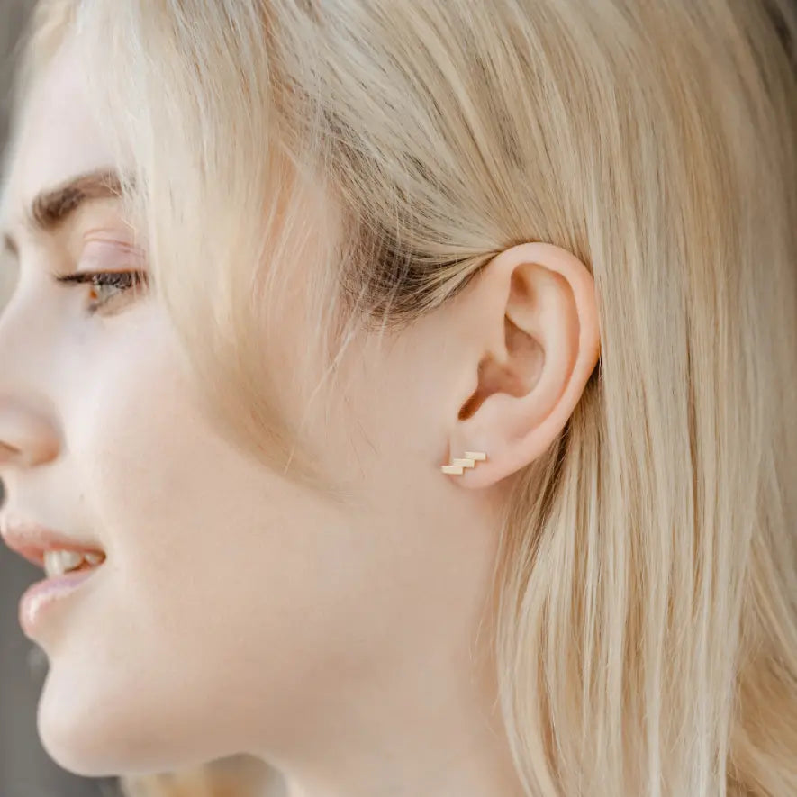 Triple Bar Stud Earrings 14K Gold