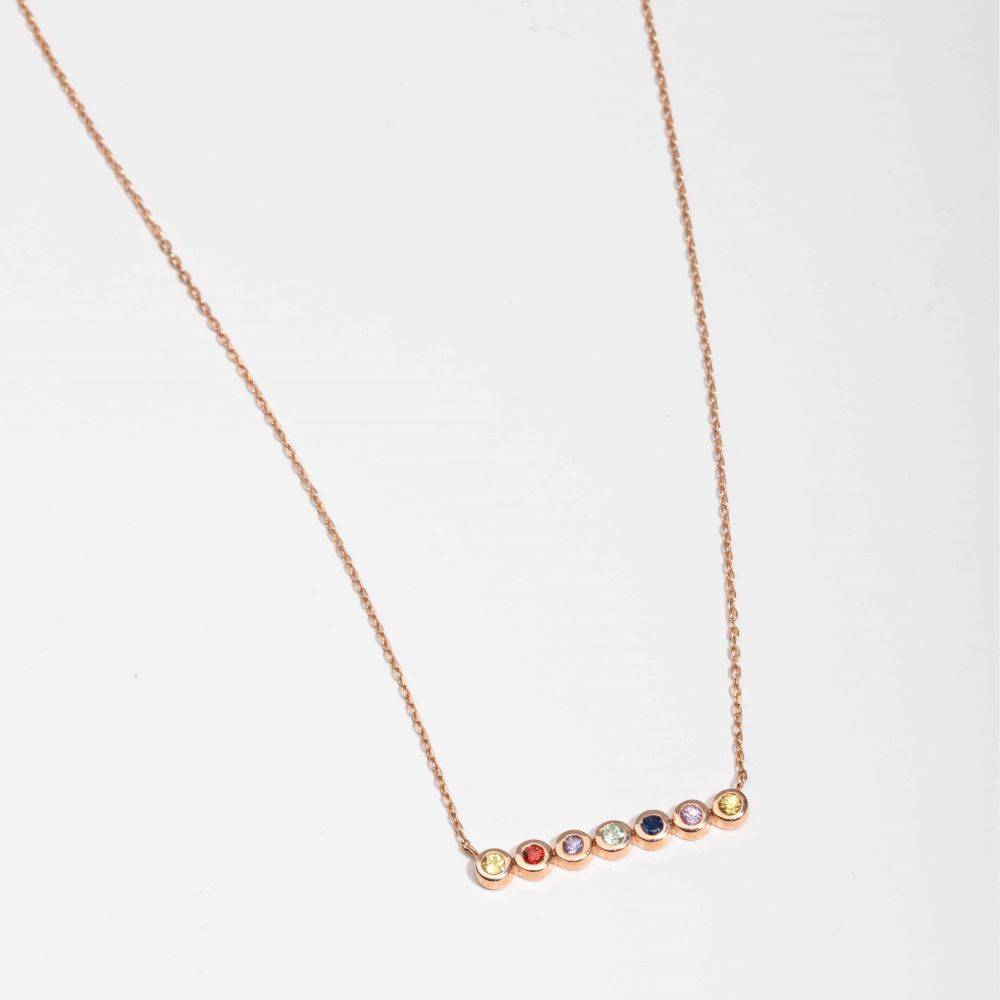 Sapphire Bar Necklace 14K Multicolor with colorful sapphires and gold chain, perfect gift with authenticity certificate.