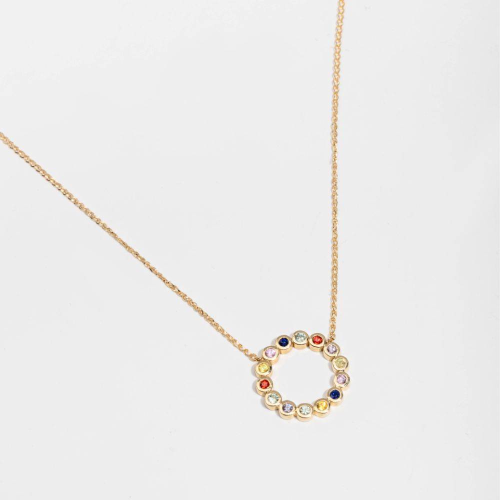 Rainbow Sapphire Eternity Necklace 14K
