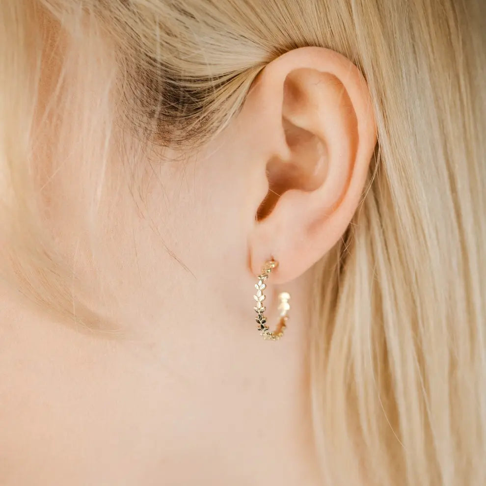 Leaf Hoop Earrings 14K Gold