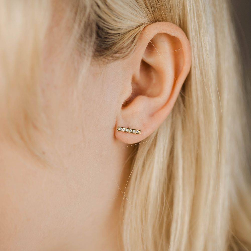Diamond Bar Stud Earrings 14K Gold