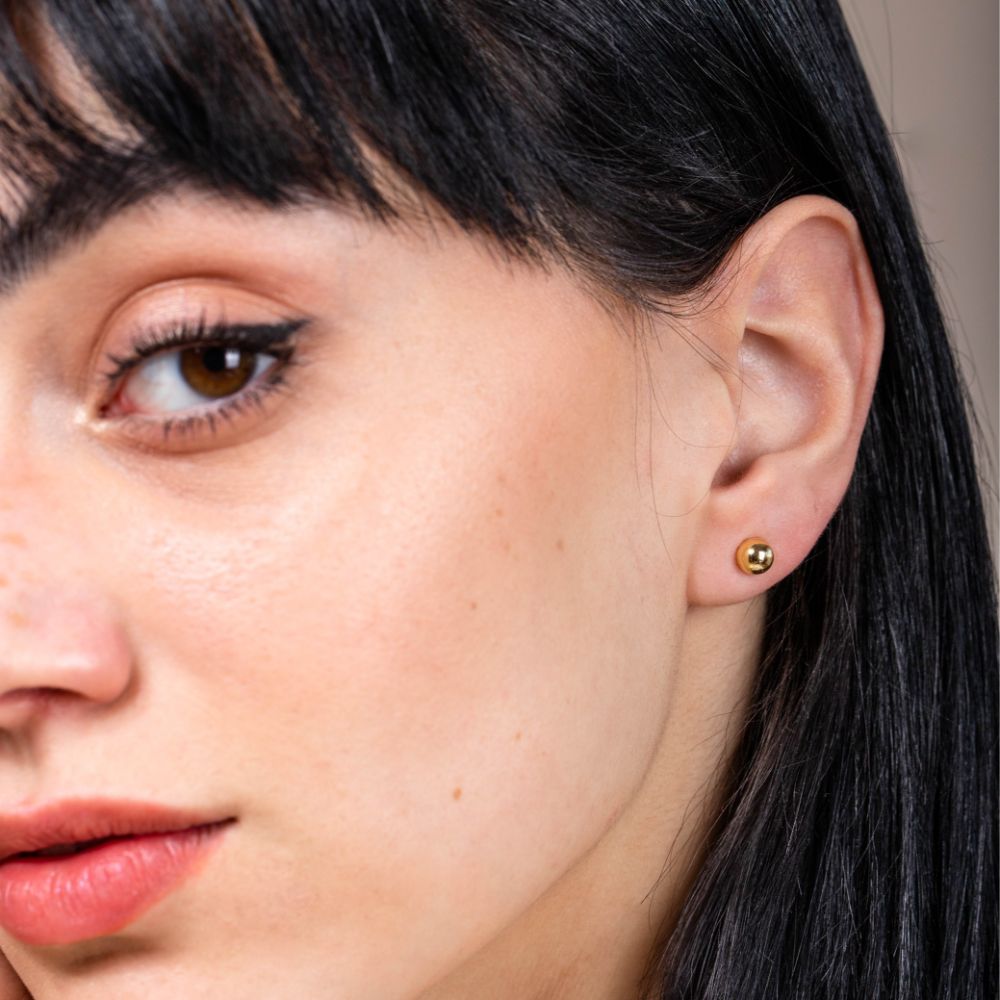 Half Ball Stud Earrings 14K Gold for Women