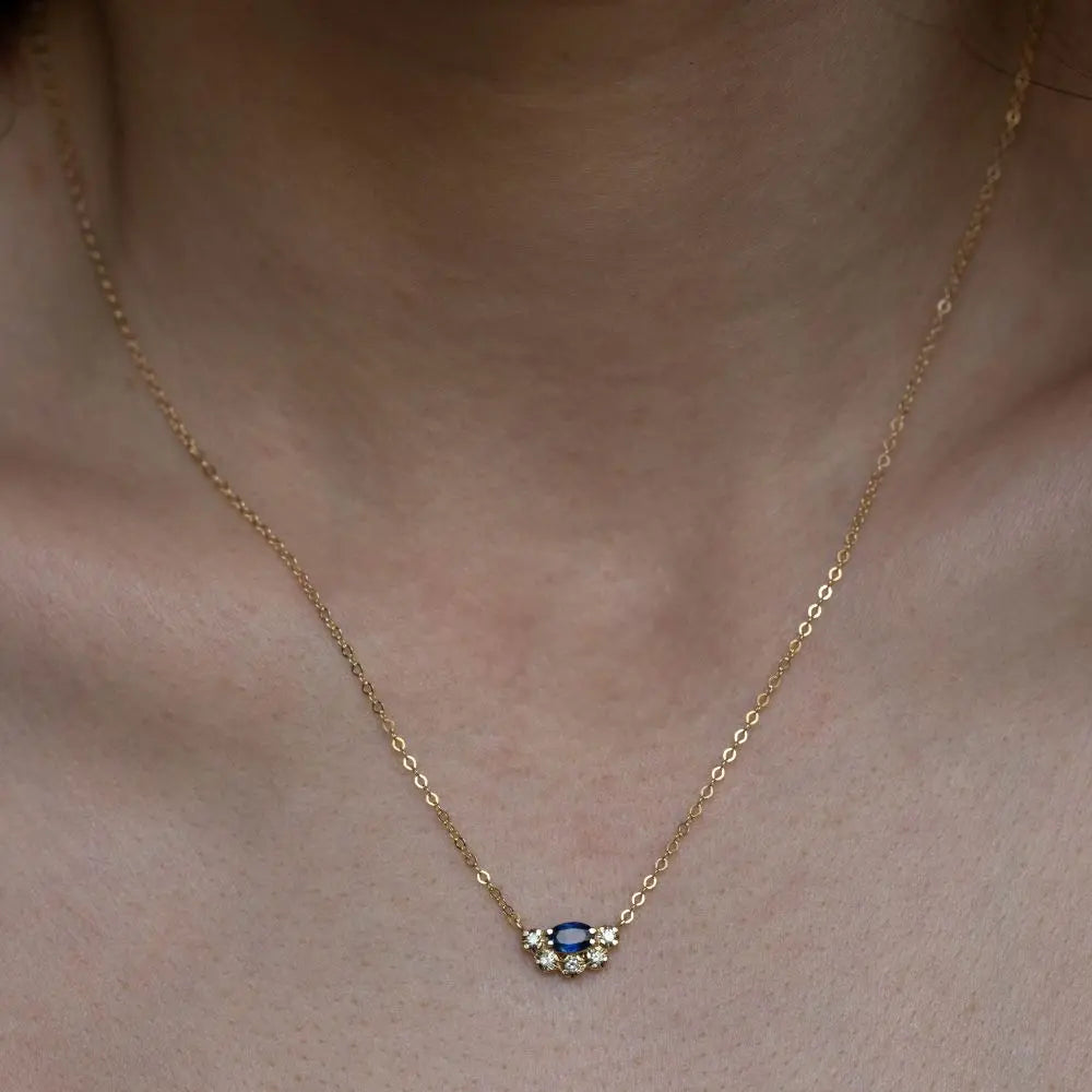 Blue Sapphire Diamond Necklace 14K Gold