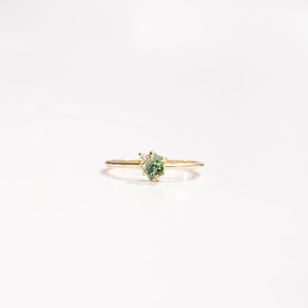 Diamond and Green Tourmaline Ring 14K Gold