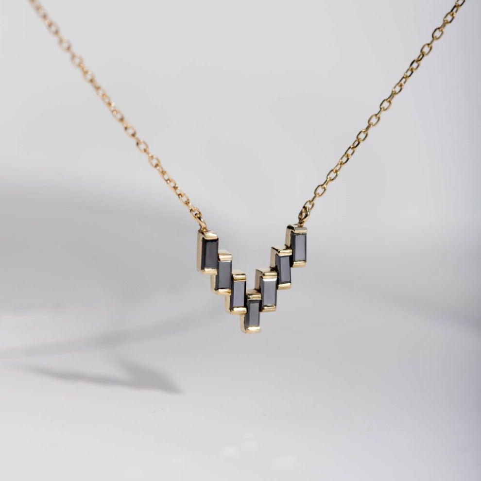 V Necklace Black Diamonds 14K Gold by Kyklos