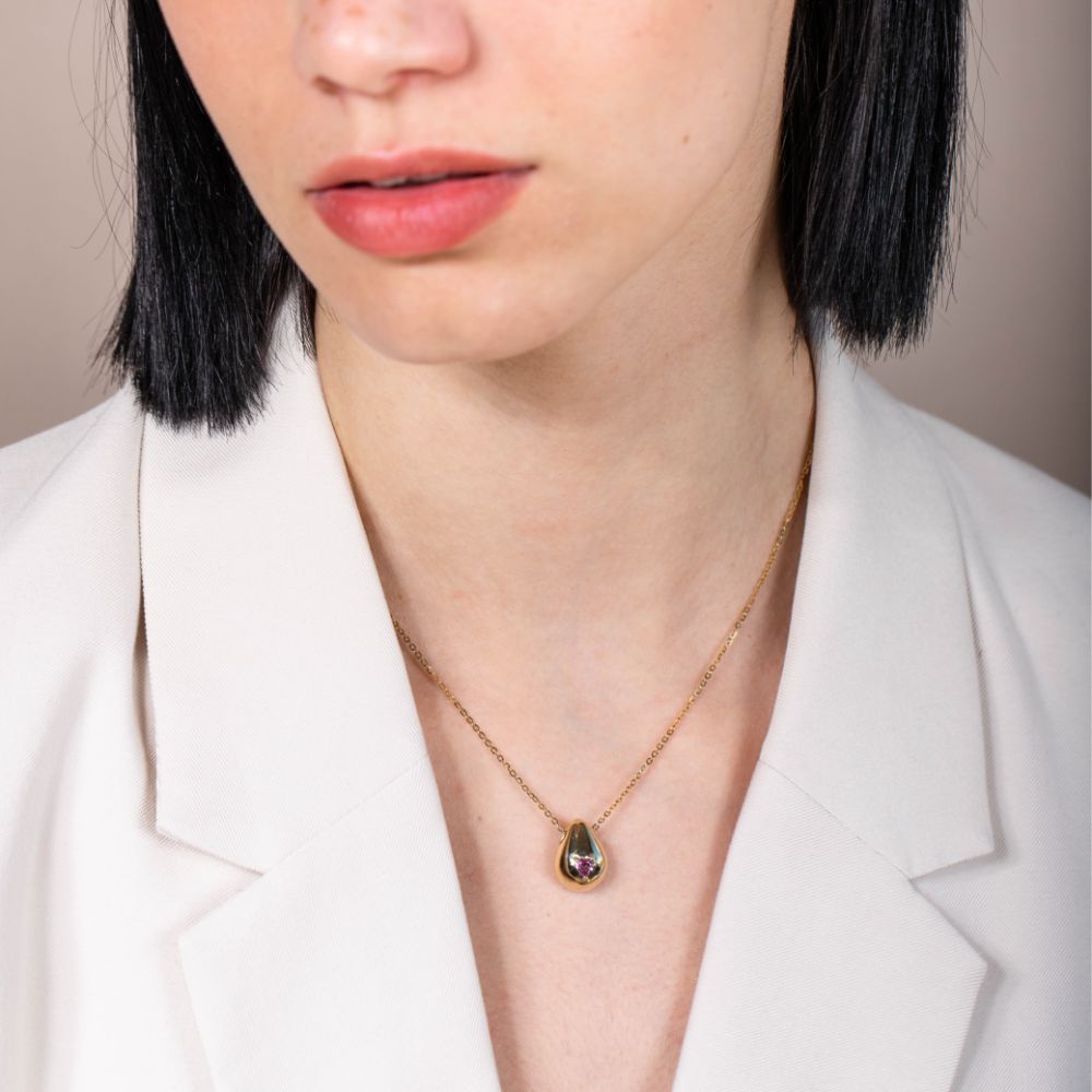 Statement Teardrop Heart Sapphire Necklace 14K Gold