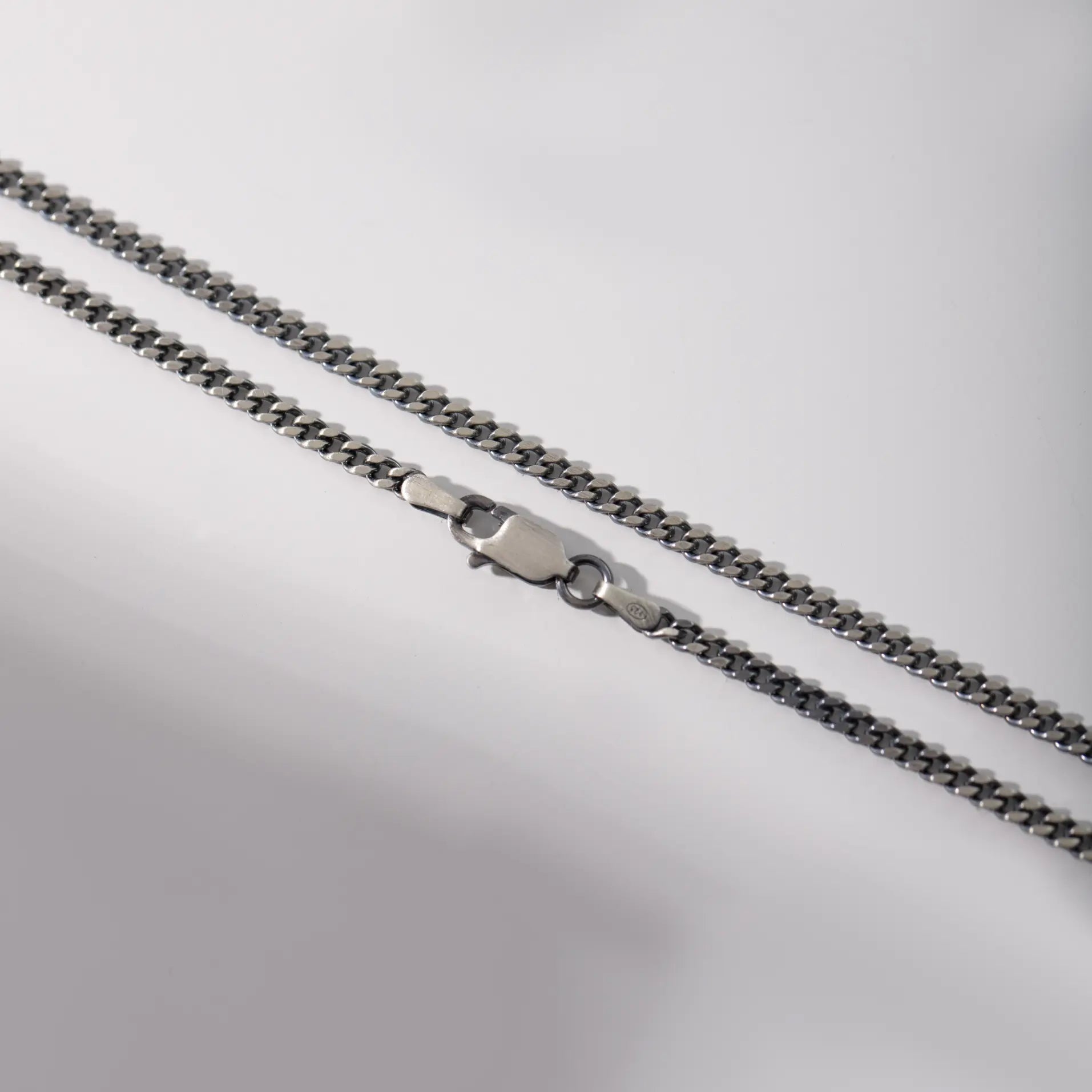 Curb Chain Necklace Oxidized Silver 2.5mm in sterling silver with black oxidized finish, nickel-free, elegant gift package included.