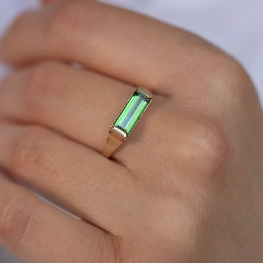 14K Gold Green Tourmaline Ring on hand, 1.59ct gemstone, perfect for engagement or anniversary, comes with gift box and authenticity certificate.
