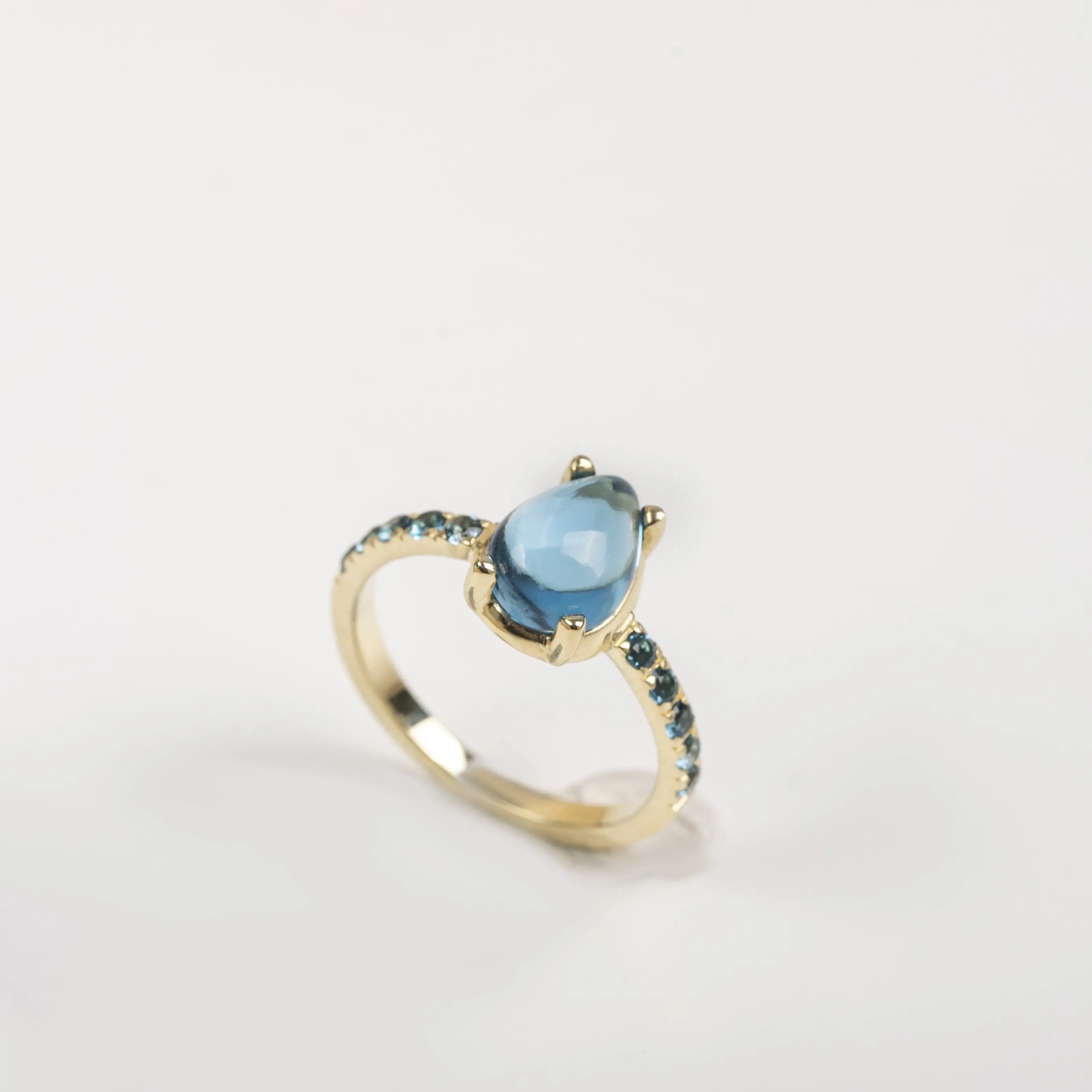 14K Gold Engagement Blue Topaz Ring