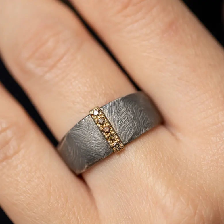 Band Ring 14K Gold Oxidized Silver 925