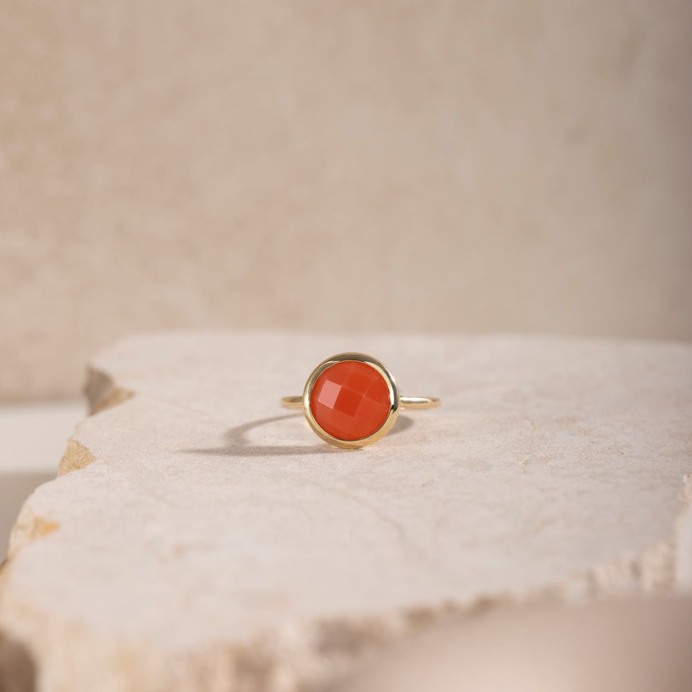 Orange Moonstone Ring 10mm in 14K Gold