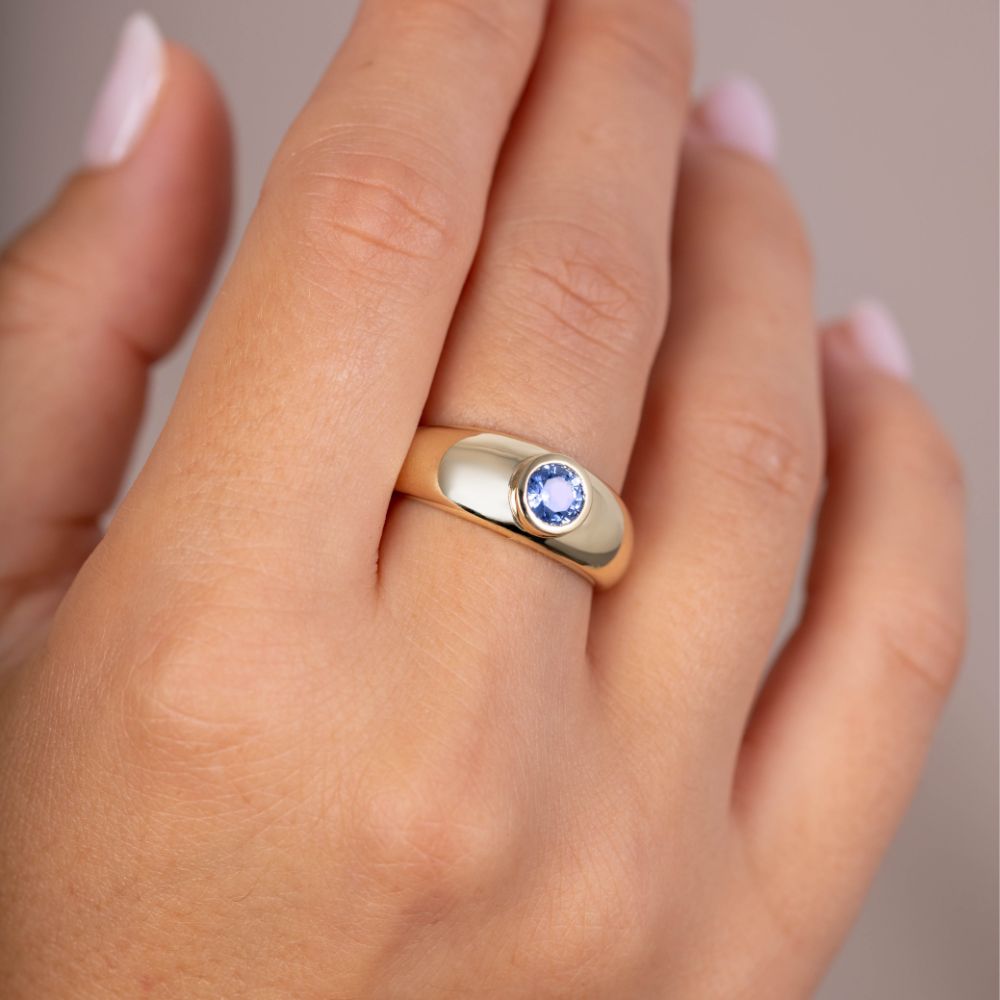 Statement Engagement Ring Blue Sapphire 14K Gold