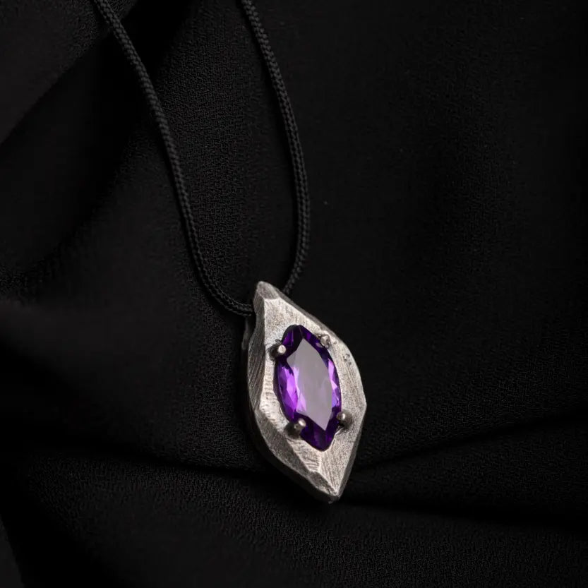 Κολιέ Μωβ Αμέθυστος Οξειδωμένο Ασήμι