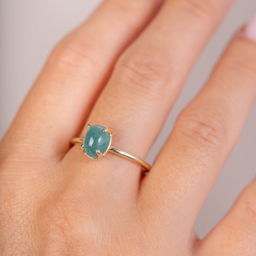 Teal Tourmaline Ring 14K Gold