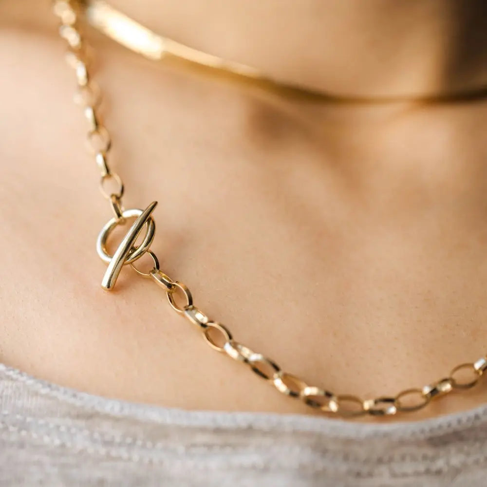 T-bar Chain Necklace Silver 925 Gold Plated