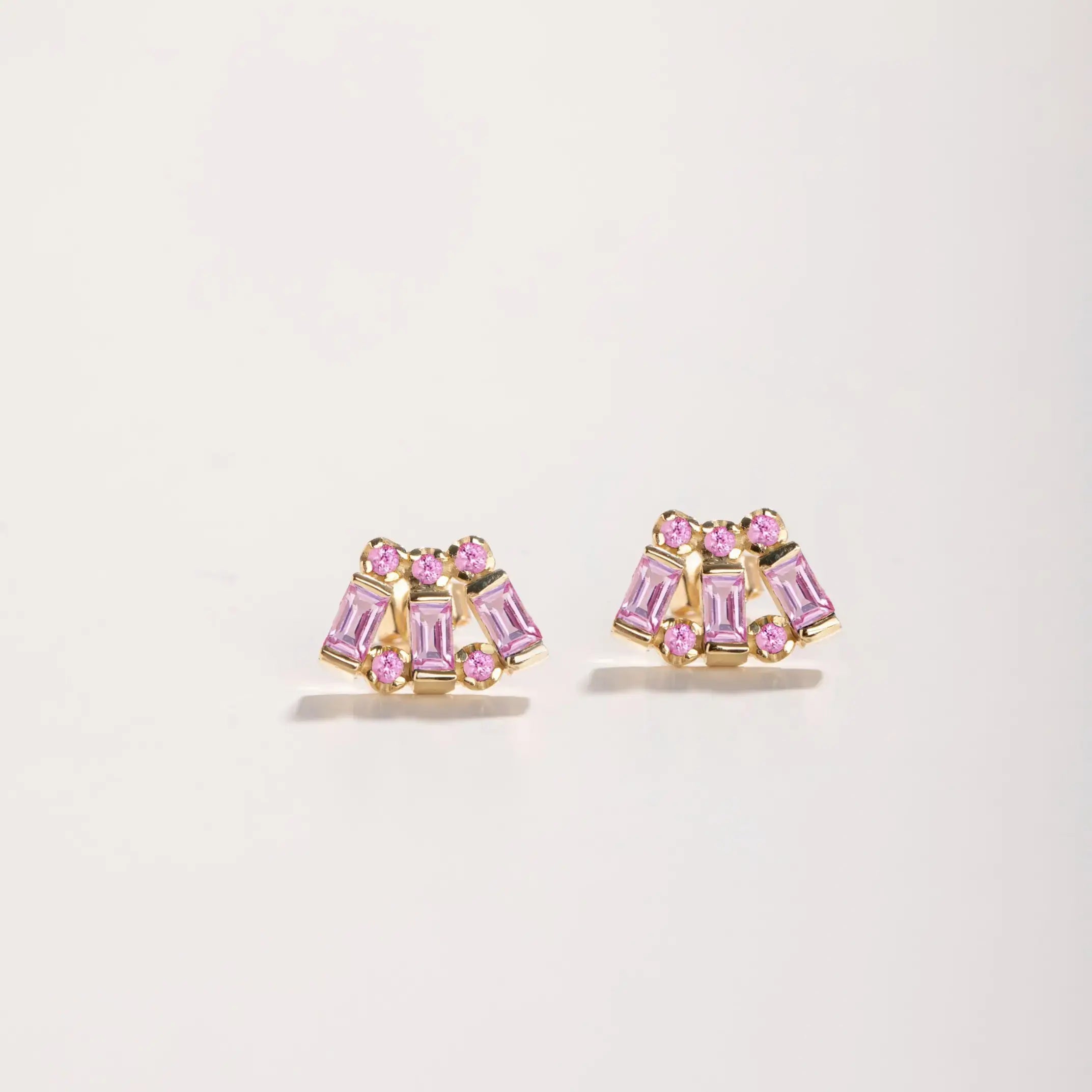 Baguette Pink Sapphire Stud Earrings 14K