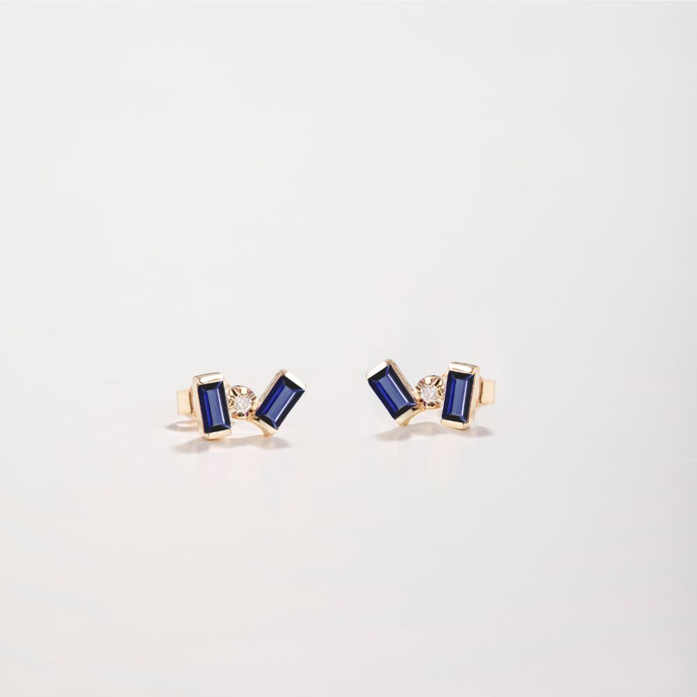 Σκουλαρίκια Baguette Μπλε Ζαφείρια Διαμάντι