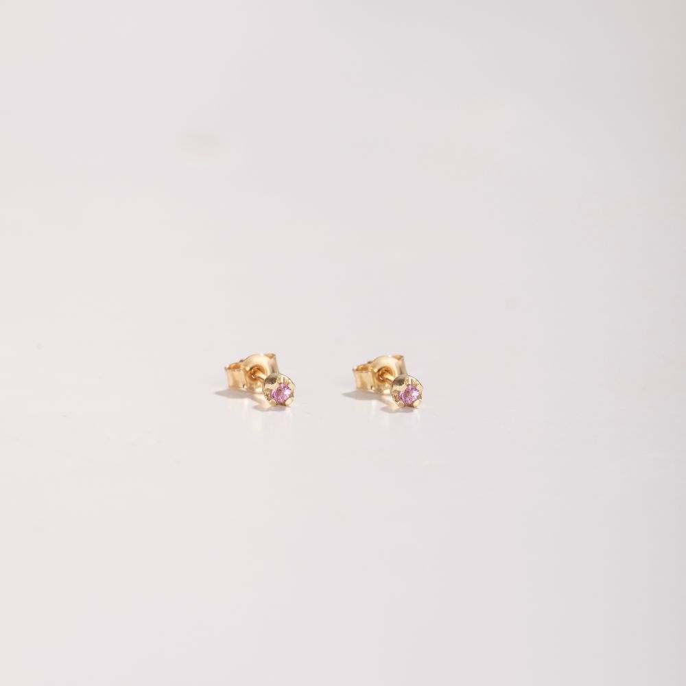 Pink Sapphire Stud Earrings 14K Gold by Kyklos