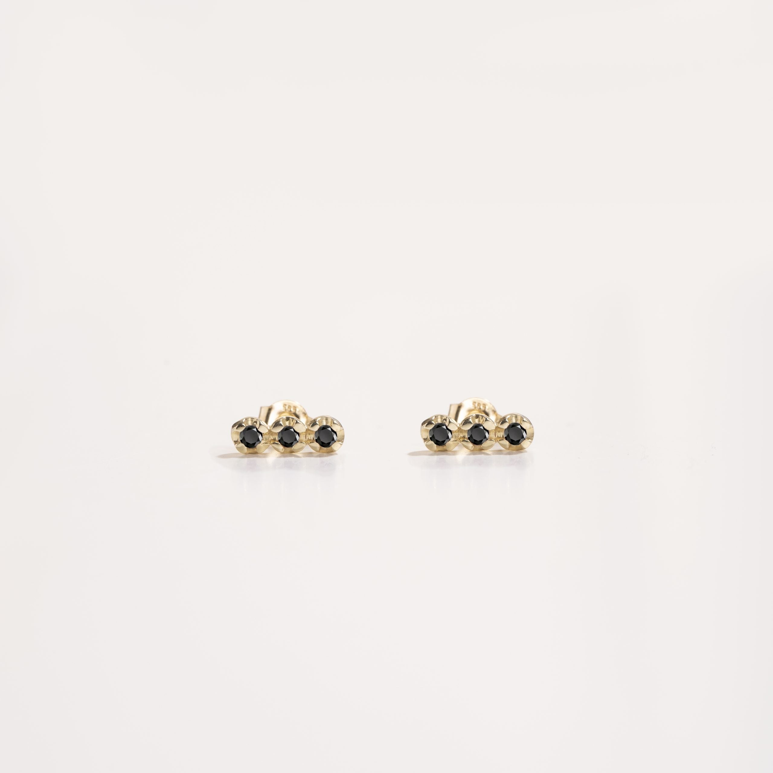 3 Black Diamond Stud Earrings 14K Gold