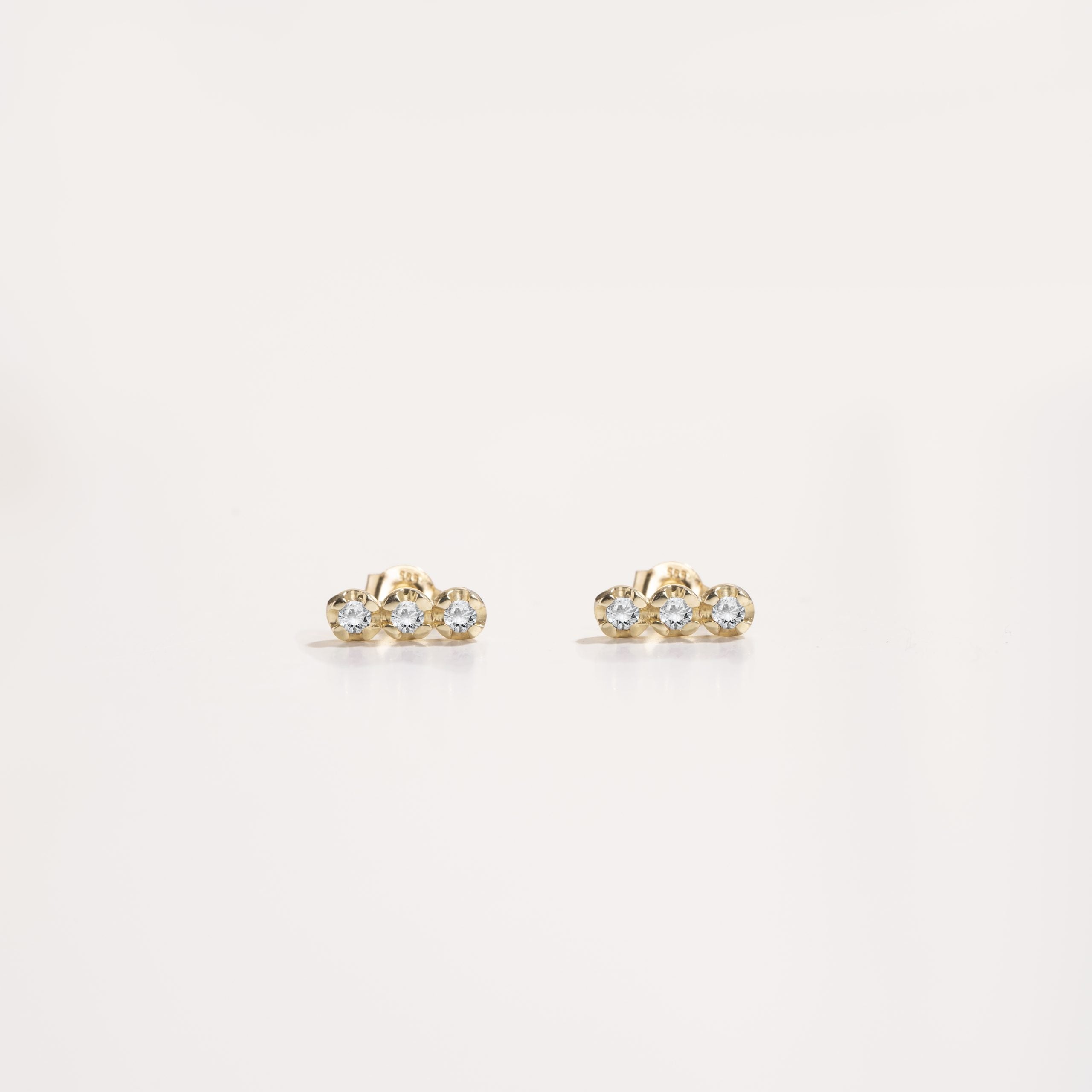 3 Diamond Stud Earrings 14K Gold