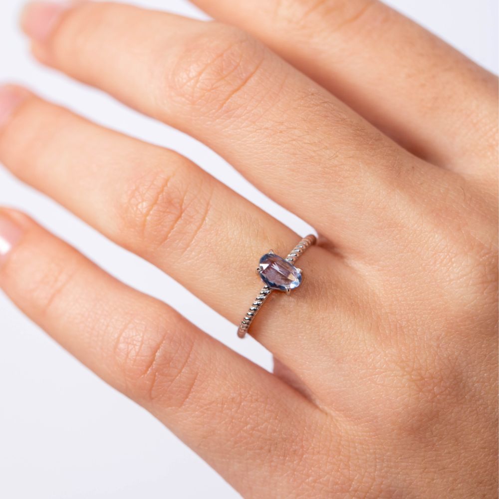 Blue Sapphire Ring 14K White Gold