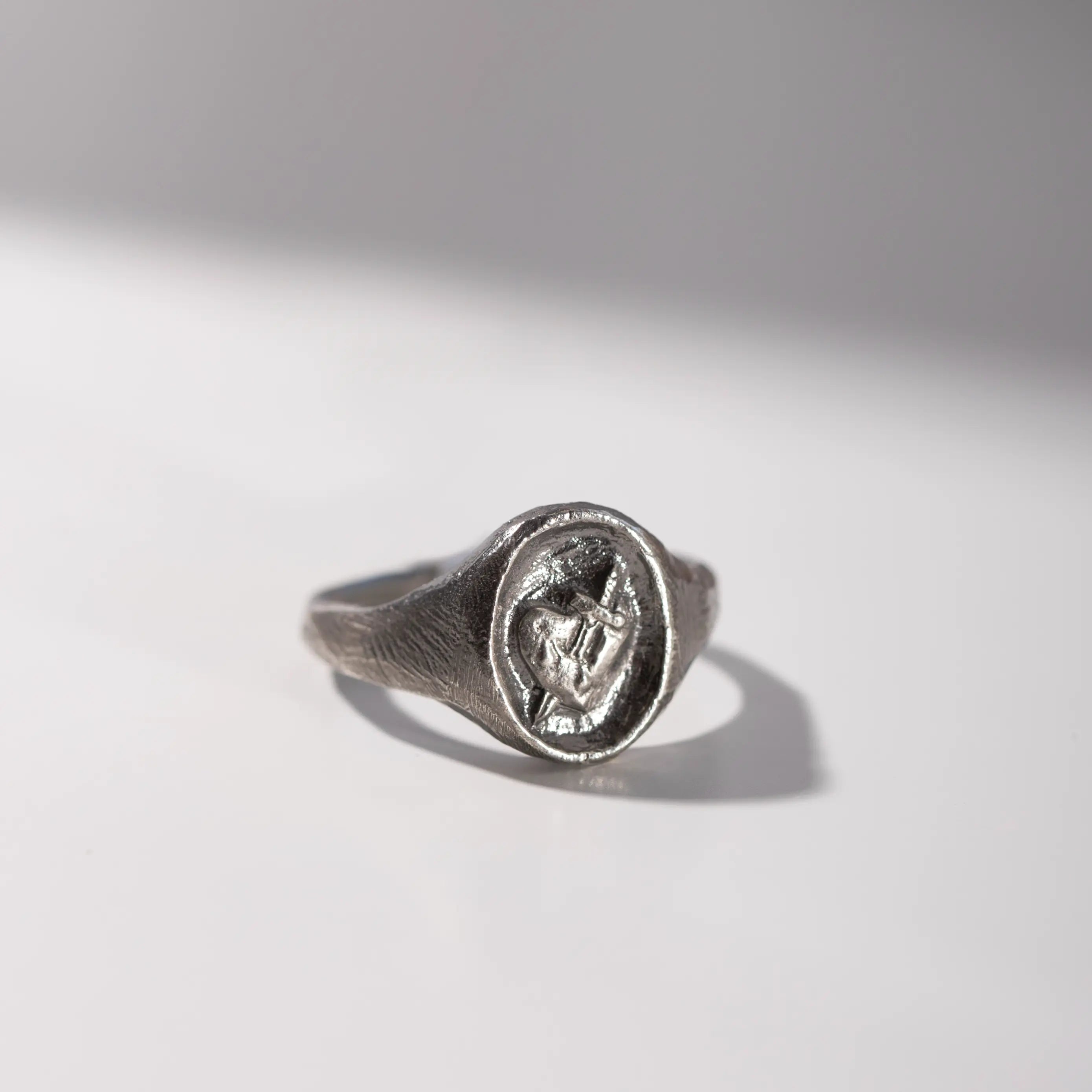 Heart Ring Oxidized Silver 925 in brutalist style with black oxidized finish, made from high quality sterling silver, oval 13mm x 8mm.