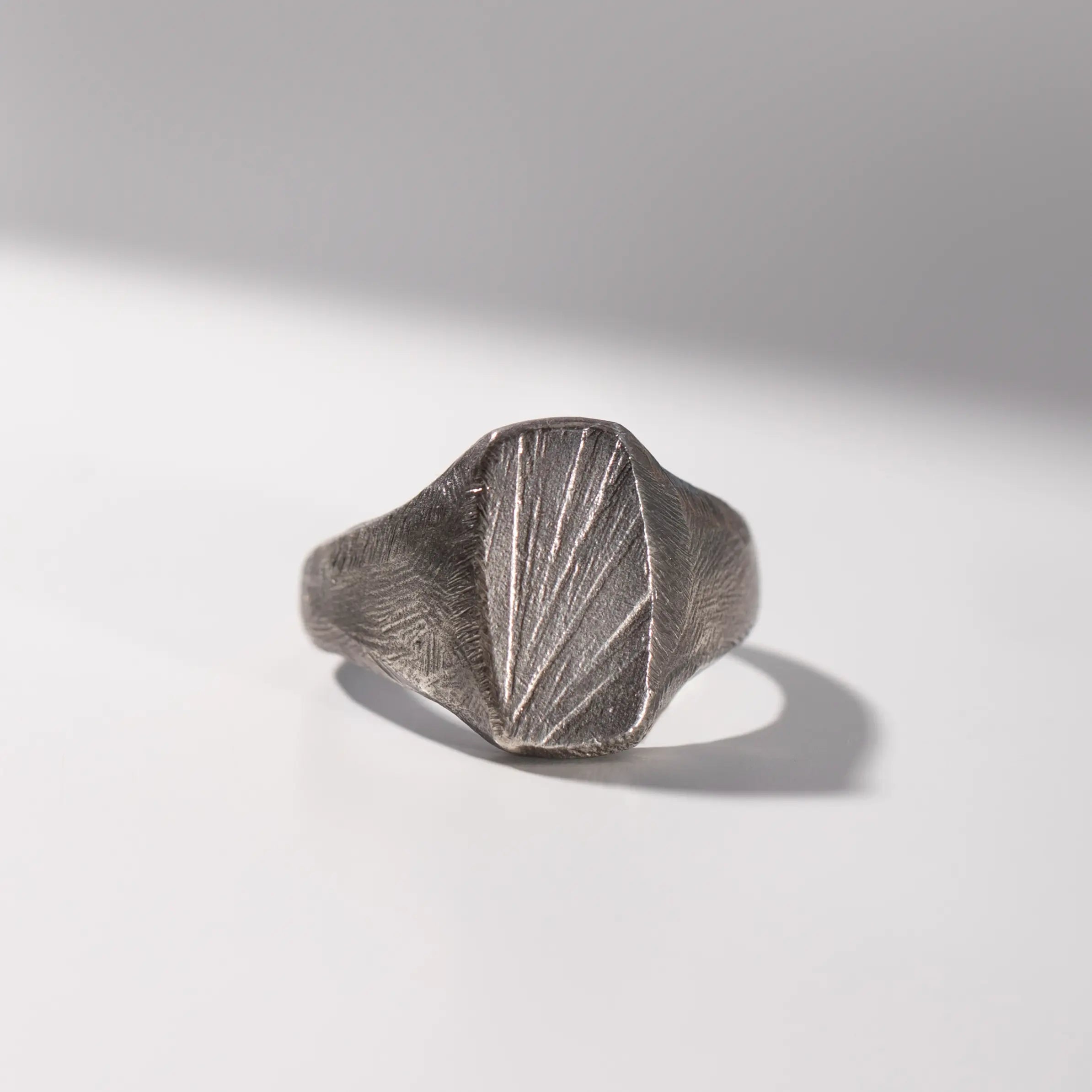 Statement Ring Oxidized Silver 925 with handcrafted brutalist style, featuring a flat top design, perfect gift for men, width 17mm.