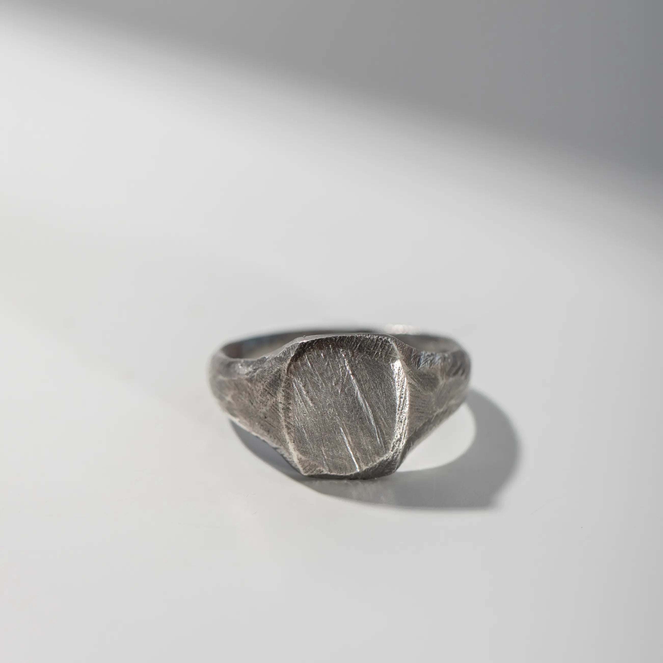 Square Ring Oxidized Silver 925 in brutalist style for men, handcrafted with black oxidized finish and 12mm wide flat top.