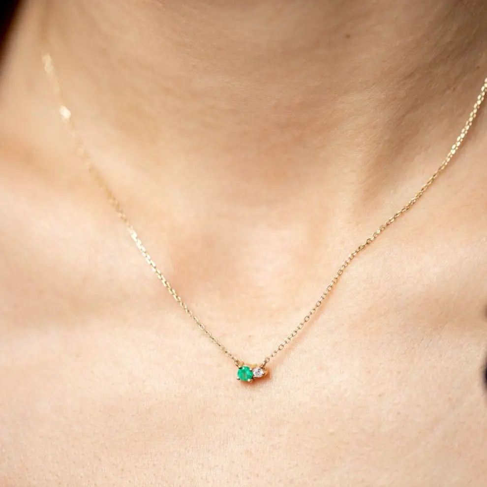 Emerald Diamond Necklace 14K Gold