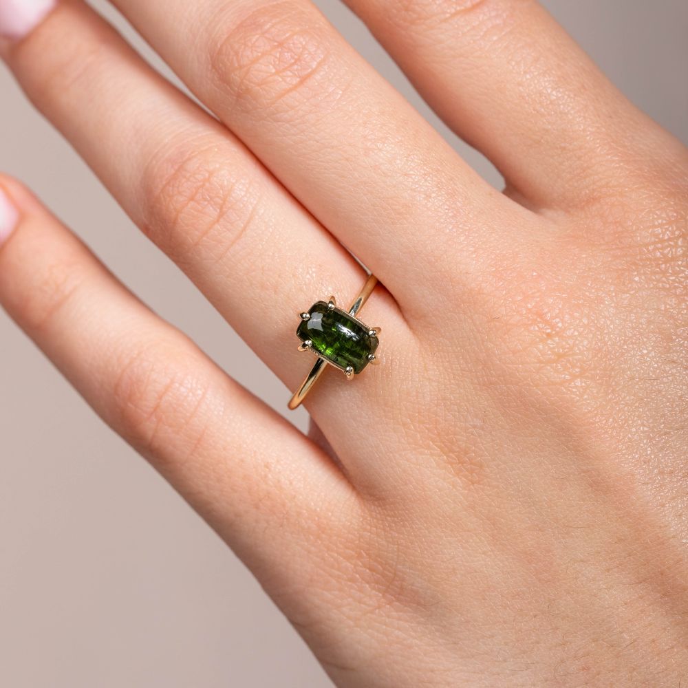 Green Tourmaline Ring 14K Gold Natural Gemstone