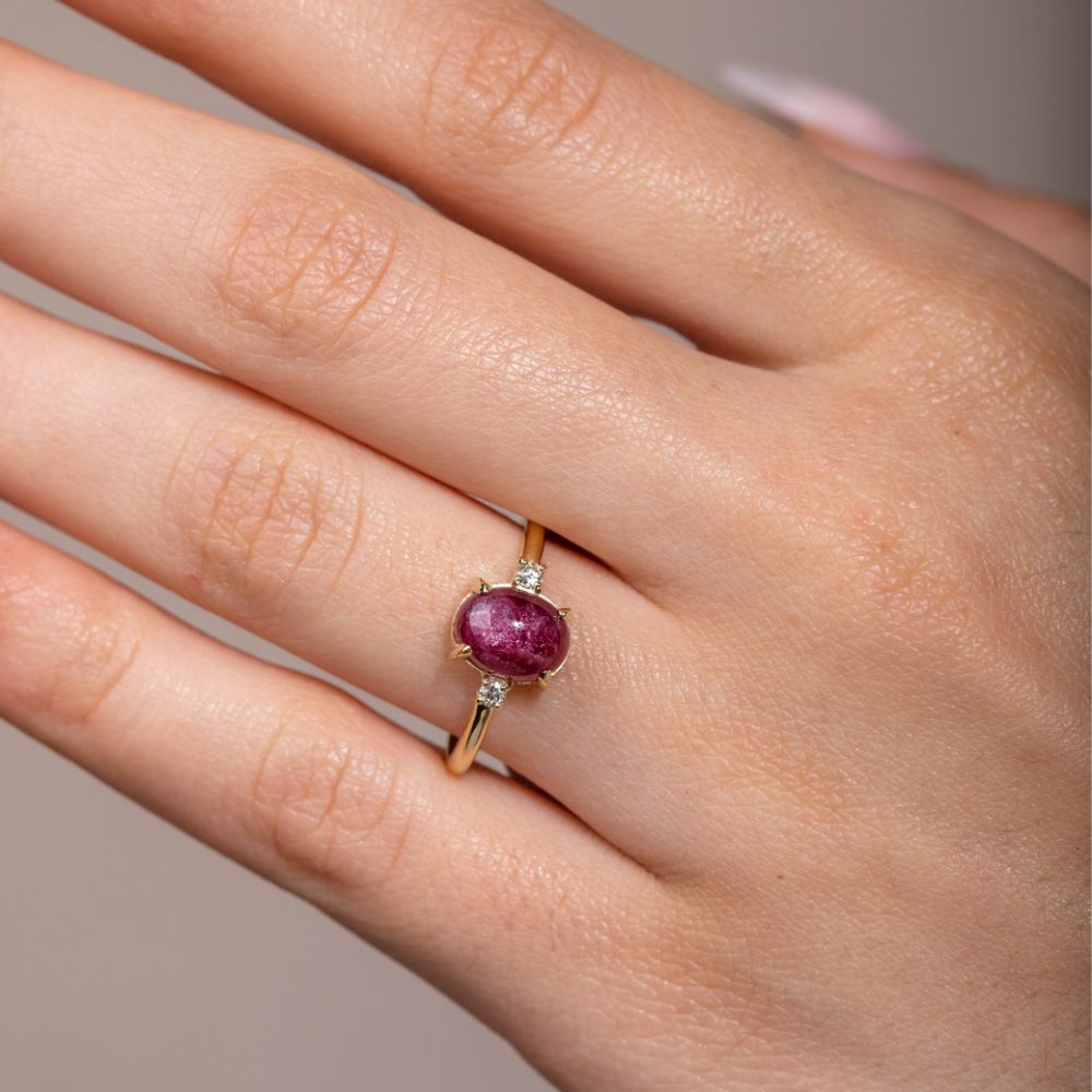 Pink Tourmaline Diamond Ring 14K Gold for Engagement