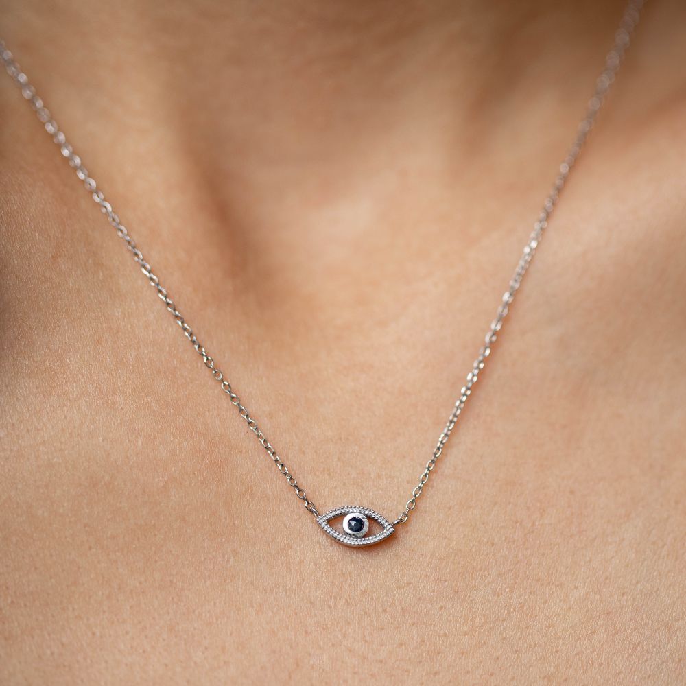 Blue Sapphire Eye Necklace 14K
