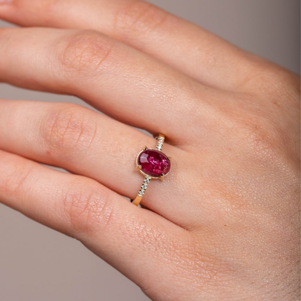 Pink Tourmaline Diamond Engagement Ring 14K Gold