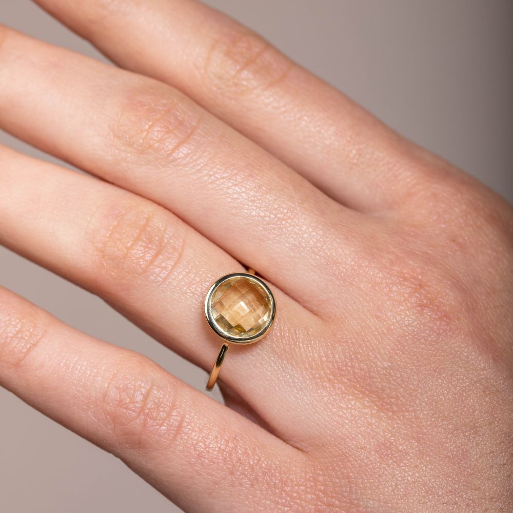Lemon Quartz Ring 10mm in 14K Gold