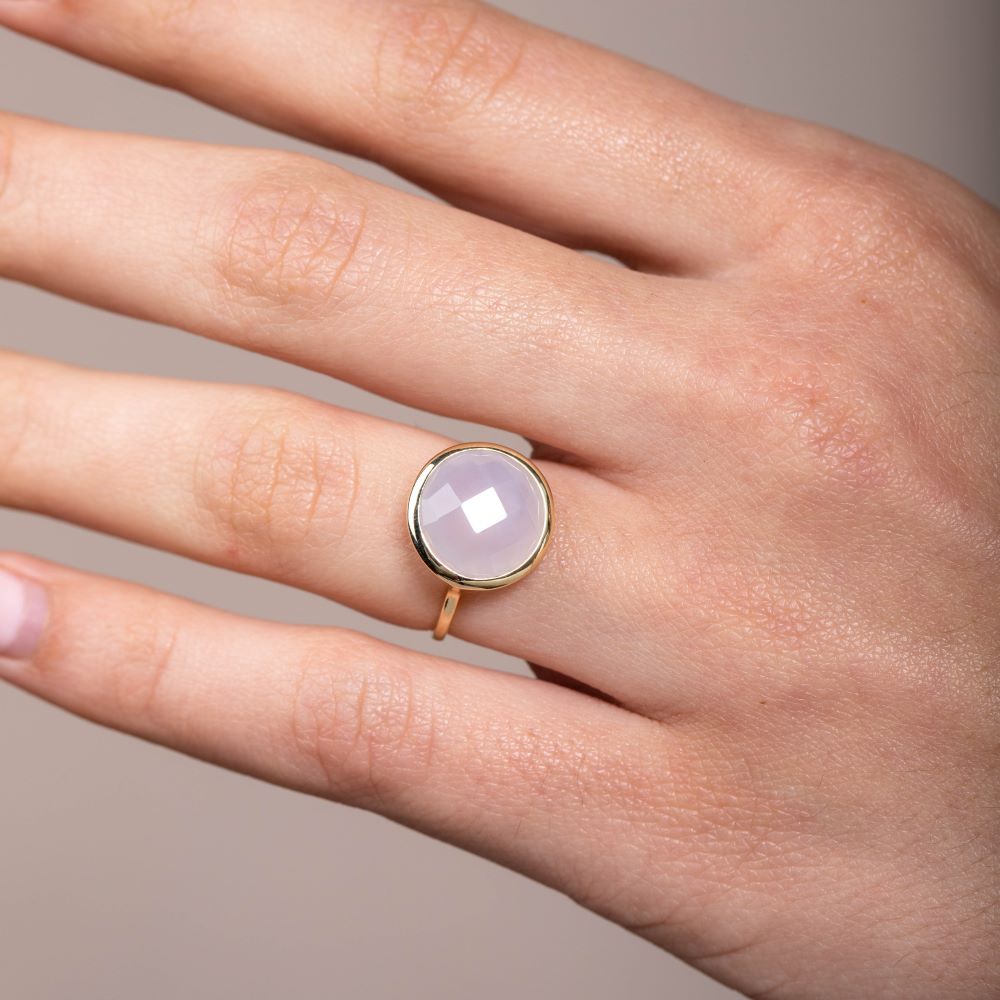 Chalcedony Ring 12mm in 14K Gold