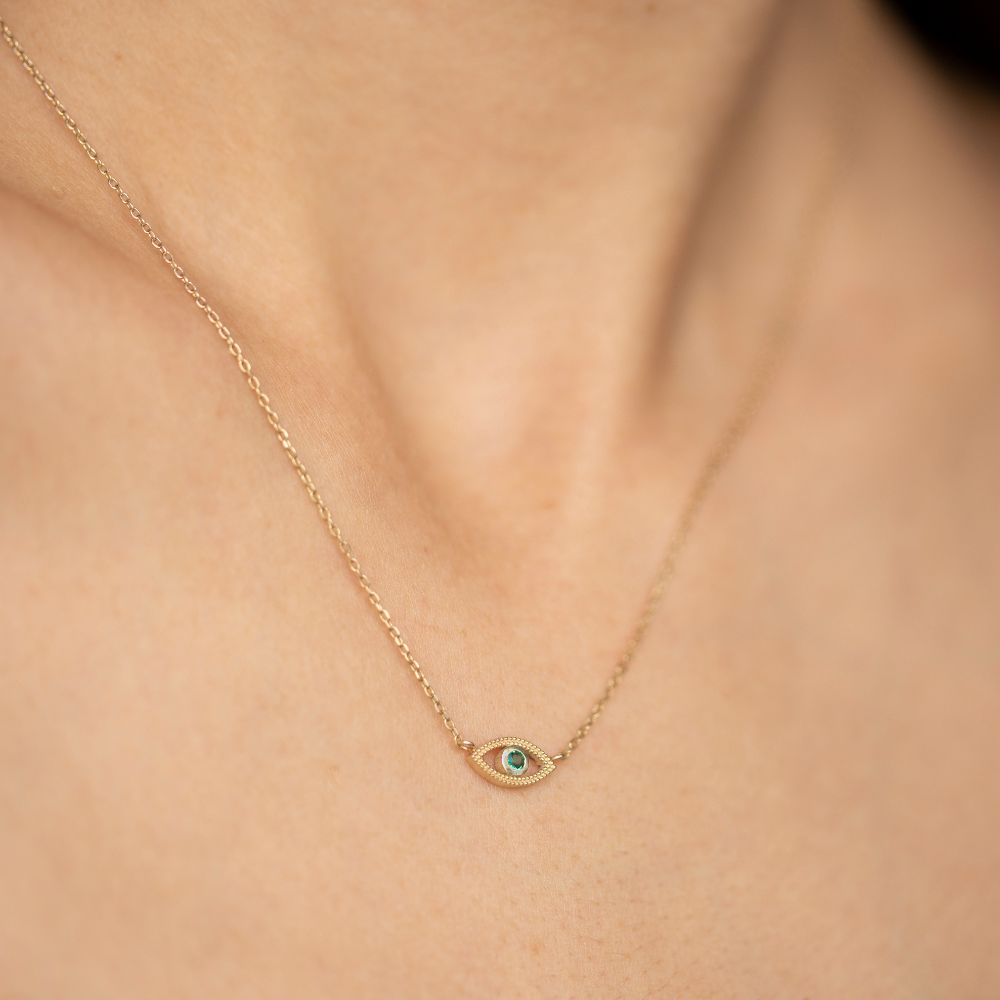 Emerald Eye Necklace 14K Gold