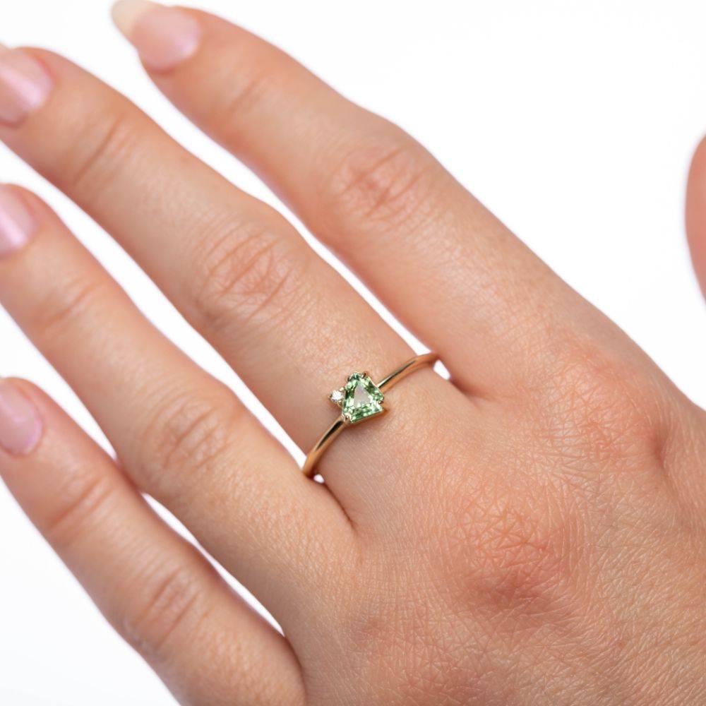 14K Gold Green Tourmaline Diamond Ring