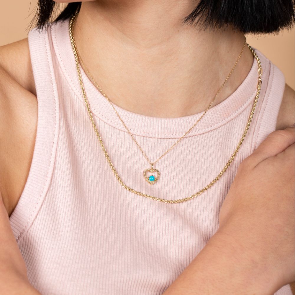 Turquoise Heart Necklace 14K Gold